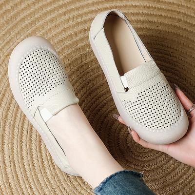 New Flats Genuine Leather Moccasins Shoes for Women Summer Breathable Ballet Flats Woman Slip On Mokasin Soft Flat Shoes Female