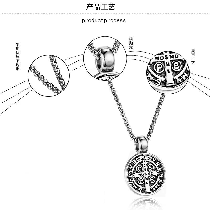 Santo St em aço inoxidável. Colar Benedict Medalha de San Benito Colar Masculino Mulheres Espiritual Virgem Maria Pingente Colar Para Homens