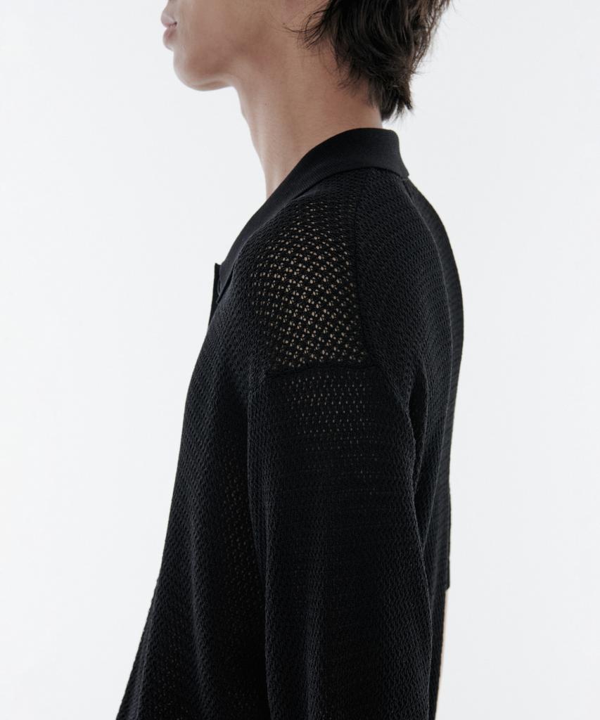 Musinsa Standard Crochet Collared Short Sleeve Cardigan [Black]