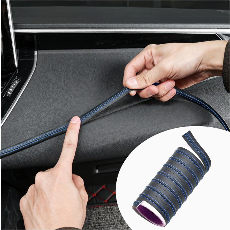 Car Interior DIY Strips PU Leather Woven Trim Strips Car Protection Stickers for Door Dashboard Stickers Self-adhesive Moulding