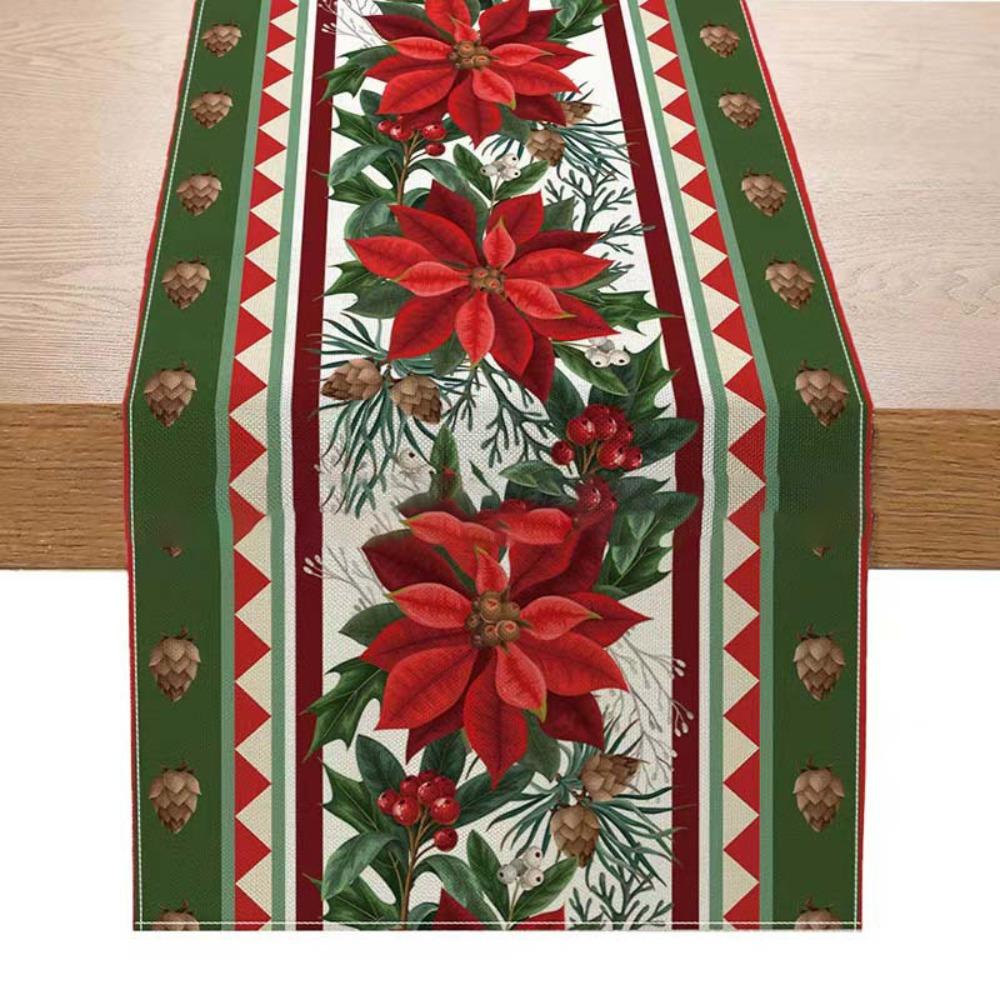 Christmas Table Runner Linen Holiday Decor Creative Halloween Thanksgiving Tablecloth Festive Atmosphere