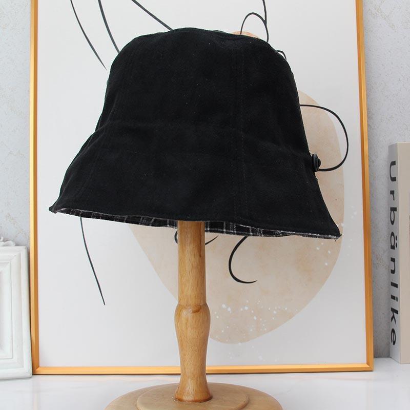 Plaid Double-sided Suede Bucket Hat Women's Autumn and Winter New Basin Hat Versatile Face Small Plain Bucket Hat