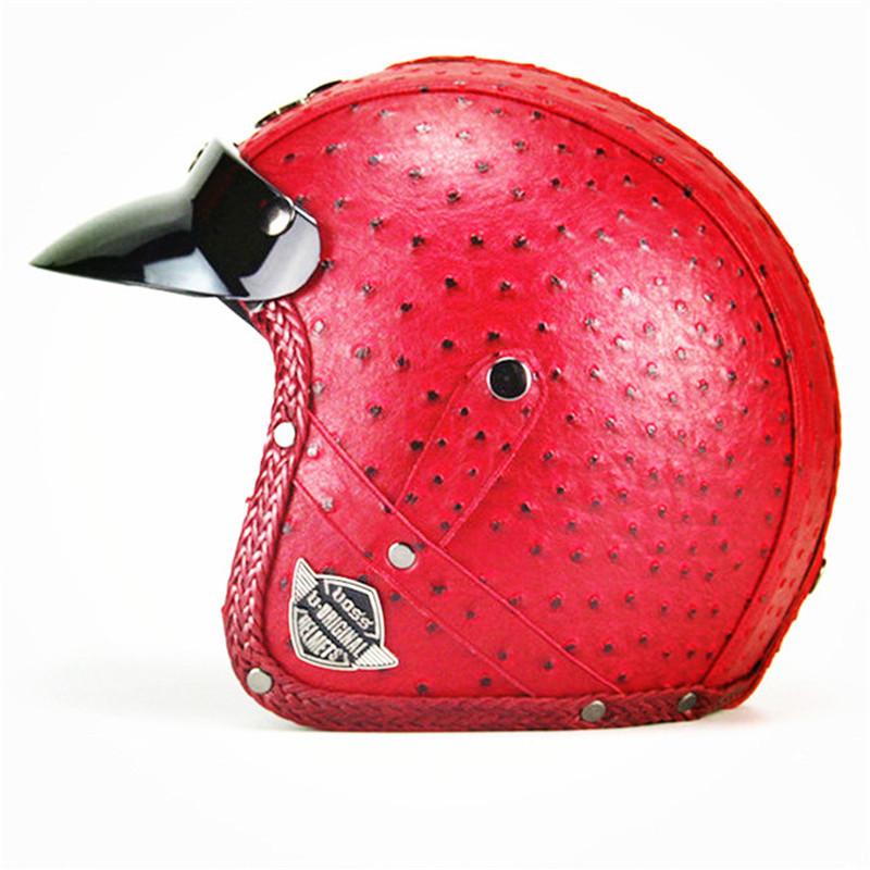 Open Face Retro Helmet Motorcycle Helmet Vintage Retro PU Leather Motocross Scooter Jet Glasses