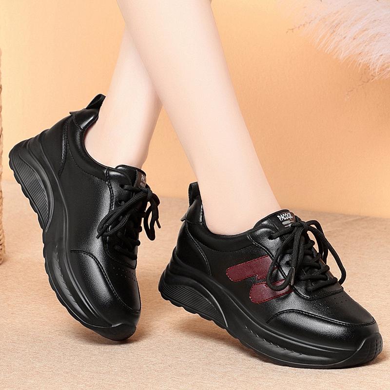 

Модная повседневная обувь женская на шнуровке весна лето осень новые танкетки все сочетается дышащая толстая подошва спортивные хлеб маленькие белые туфли новые 37