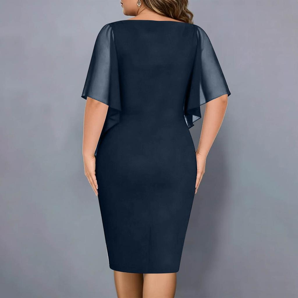 Women's Casual Loose Fit V-Neck Sleeveless Shawl Collar Bodycon Plus Size Dress