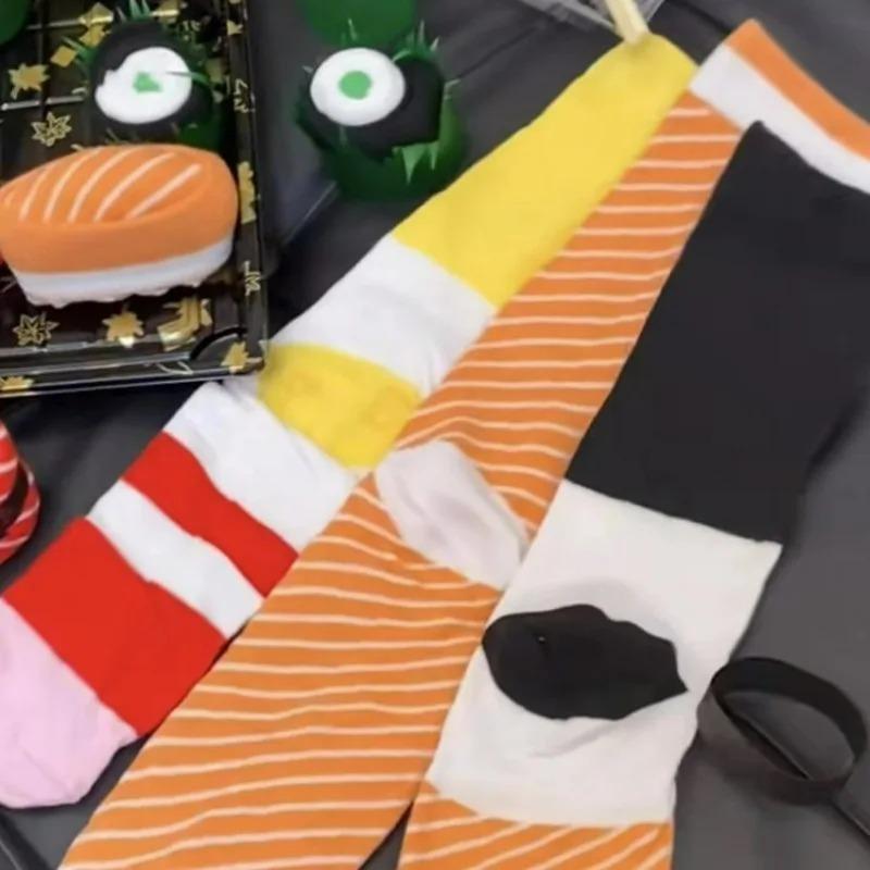3Pairs/box Novelty Fun Colorful Sushi Gift Box Mid Calf Socks Men Women Comfortable Breathable for Friends Lovers Parties Casual