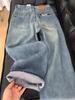 Women's Plus Size Velvet-Lined Wide-Leg Jeans - Retro Loose Fit, Washed, Autumn/Winter