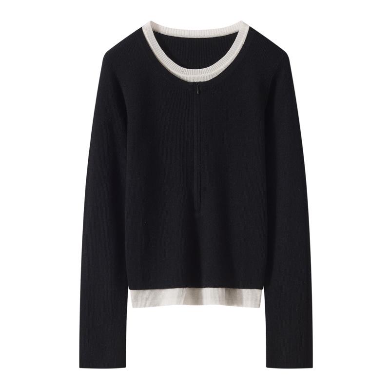 Women's Half-Zip Round Neck Wool Two-Piece Sweater - Spring/Autumn 2026 Edition