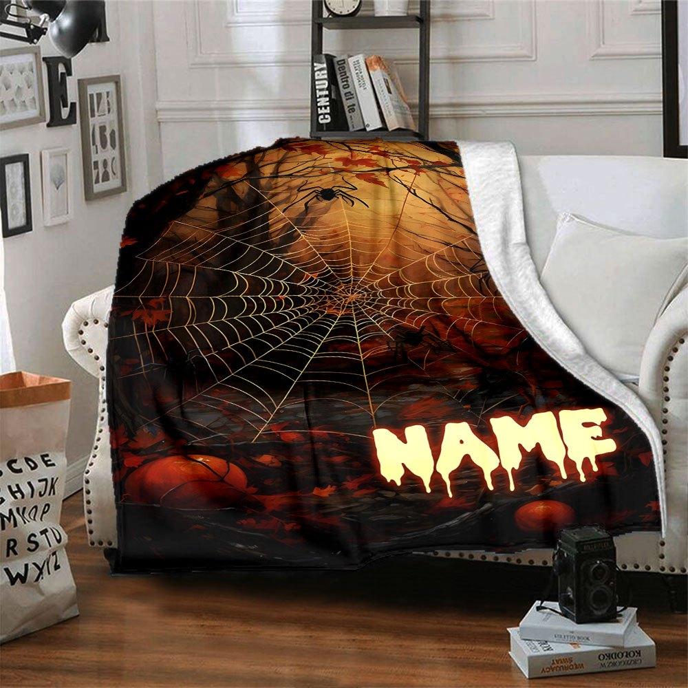 Spooky Forest Web Multi Purpose Customizable Blanket Customize Text Comfortable Texture Perfect For Sofa Couch Office Bed Picnics All Season Use