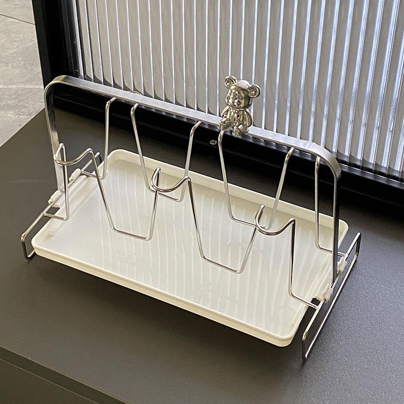 Suport pahare din oțel inoxidabil cu tavă de colectare a apei, suport pahare cu scurgere inversată, suport pahare din fier, uz casnic 6 pahare