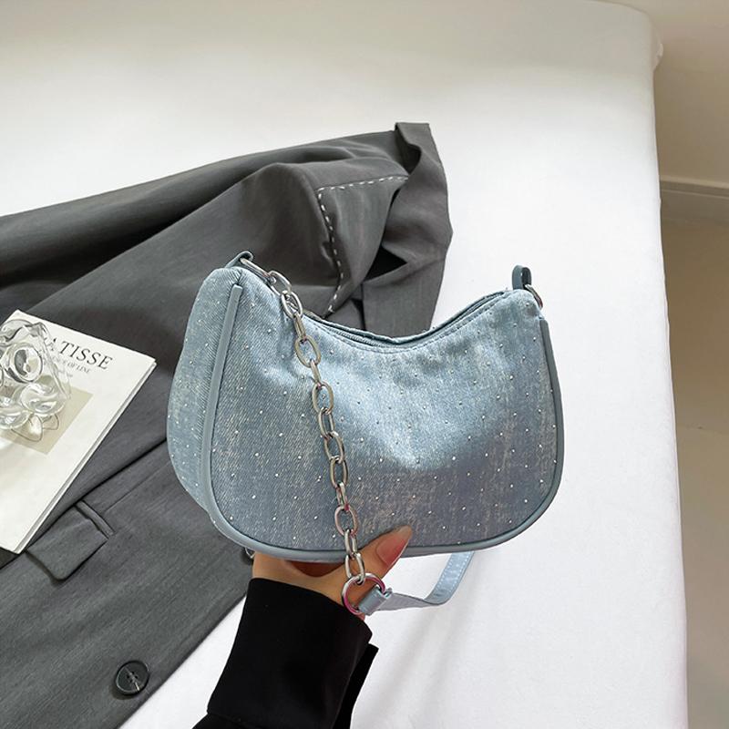 Women Shoulder Bag Fashion Denim Shoulder Bag, Simple Solid Color Handbag, Women's Chain, Underarm Hand, Women's Bag