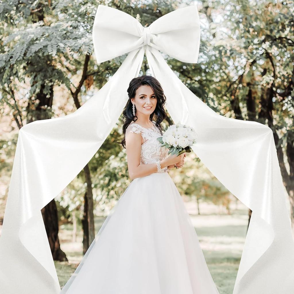 Extra Large Wedding Bow Decor, 118x28 Inch Giant Satin Bow with Long Streamer Huge Decorative Oversized Gift Belt for Arch Bachelorette Birthday