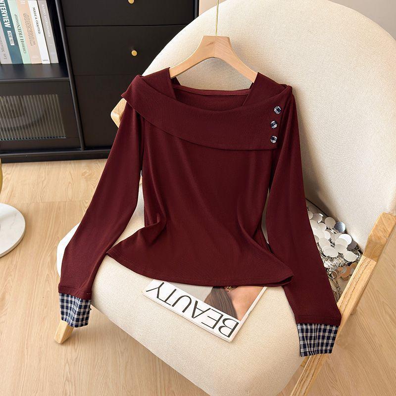 

Женская облегающая повседневная термофутболка с длинным рукавом в корейском стиле, коллекция Осень/Зима 2025 Extra Large вино красного