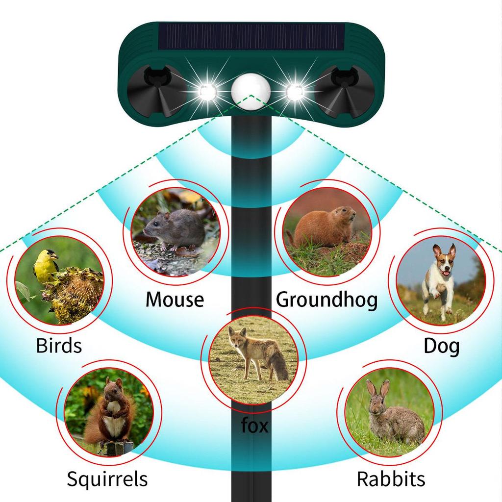 Répulsif ultrasonique à alarme à énergie solaire pour animaux sauvages