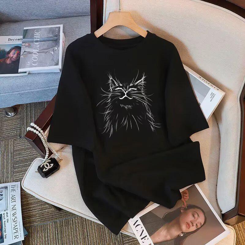 

Модная американская женская белая хлопковая футболка свободного кроя с коротким рукавом большого размера 2025 Large чёрный