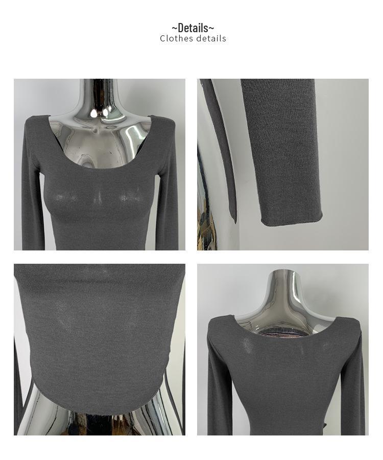 Korean Women's Soft Slimming U-neck Long Sleeve T-shirt