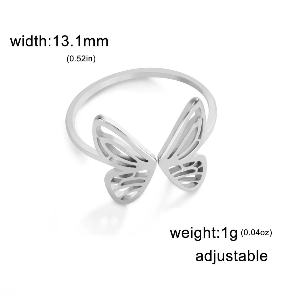 Open Butterfly Ring Stainless Steel Gold Color Women Aesthetic Finger Rings Kpop Fashion Wedding Jewelry Gift Wholesale
