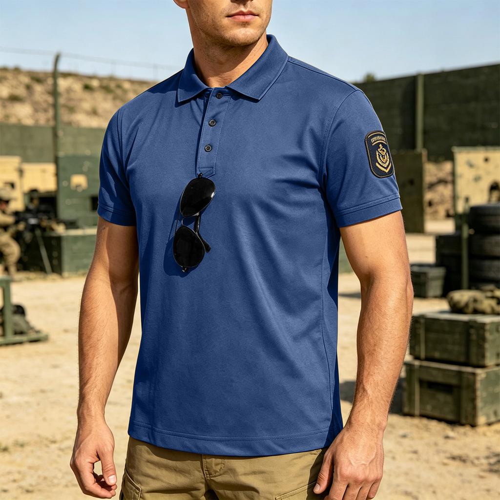 Men's Tactical Quick Dry Polo Shirt Loose Fit Breathable Outdoor Short Sleeve Shirt with Hook and Loop Collar for Casual Use