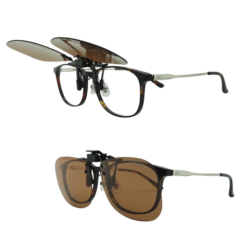 [OTC.web] MSG9348 Photochromic Polarized Clip-on Sunglasses - Darkens Tint, Wears Over Glasses, UV Protection, Ultra-lightweight, Flip-up, Large
