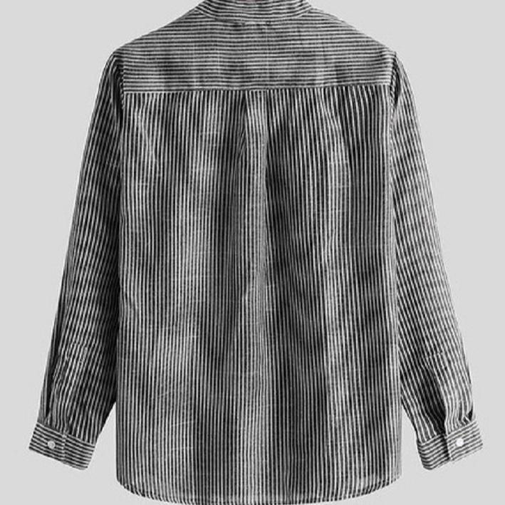 Women's Fashion Casual Spring Autumn Stripe Print Long Sleeve Stand-Neck Blouses & Shirts
