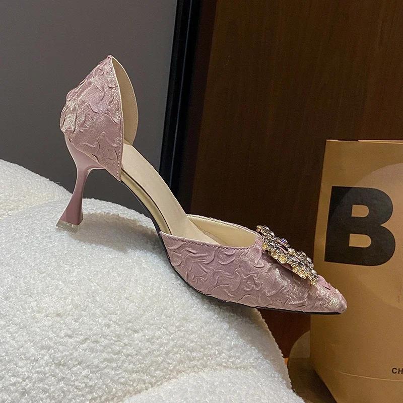Fashion Women High Heel Pumps 6cm/9cm  Pointed Toe Stiletto Low Heel Women's Shoes Office Lady Rhinestone Shoes Pink Heels  Wedding