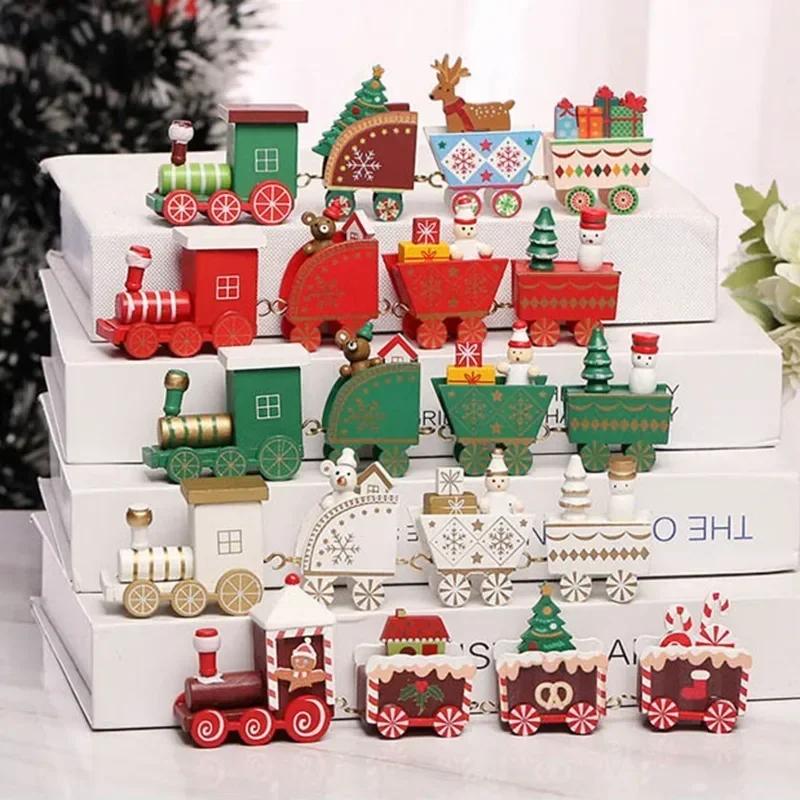 Wooden Mini Train Decor Set Christmas Party Snowman Ornament Plastic or Wooden Tabletop Cake Decoration Props Train Kids Toys