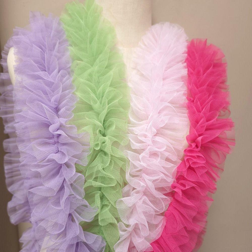 9cm Wide Double-Layer Mesh Thick Woolen Strips Ruffle Lace Fabric Ruffle Trim Colorful Pleated Skirt Fabric Lolita Fashion