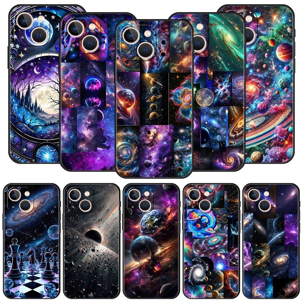 Universe Starry Sky Moon Phone Case Cover for iPhone 17 16 15 14 13 12 11 Pro Max 17 Air Plus Shockproof Soft TPU Shell Fundas