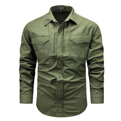 Camisas de manga larga para hombre de primavera y verano, camisas de trabajo con múltiples bolsillos, camisas de secado rápido para exteriores, ropa de hombre holgada de talla grande