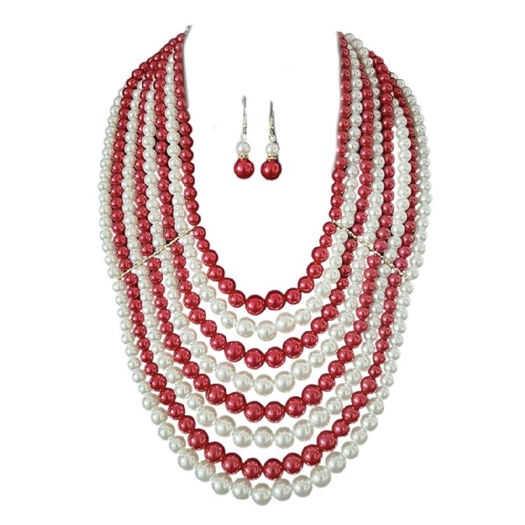 Versatile Multi Strand Simulated Pearls Necklace Earrings Set Vintage Inspired Design Clavicle Chain For Fashionistas