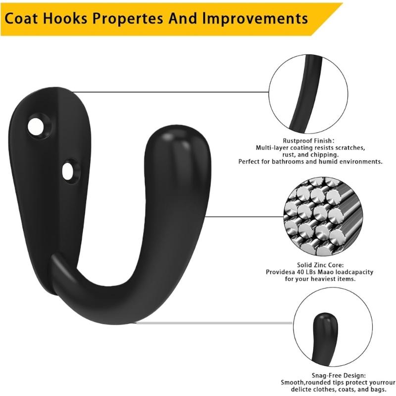 Pack of 20 Zinc Alloy Wall Hook Sturdy Waterproof Rustproof Ideal for Multipurpose Use in Any Room for Jackets Robes Bags