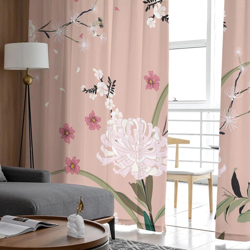 Pink Flowers Tulle Curtains for Living Room Kitchen Bedroom Sheer Tulle for Cafe Hotel Modern Home Decor