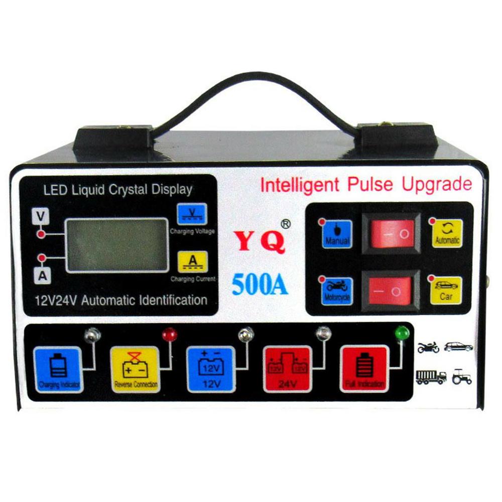 

YQ500A 12V/24V 500A Інтелектуальний імпульсний зарядний пристрій для мотоциклетних та автомобільних акумуляторів, свинцево-кислотних/літієвих акумуляторів, штепсель ЄС Type A