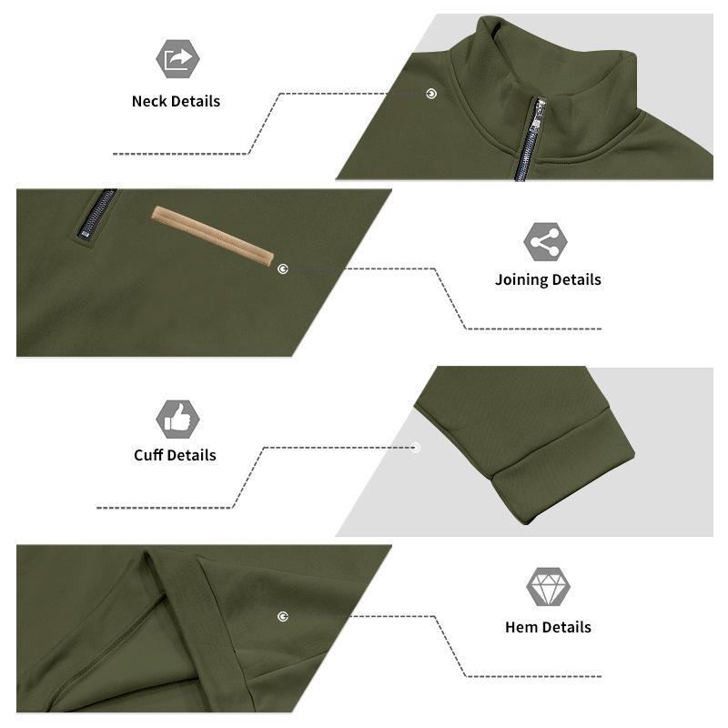 Men's Casual And Trendy American- Fleece Heavy-duty Loose Hoodie, Men's Warm Stand-up Collar Semi-pull Connection Solid Color Sports Hoodie