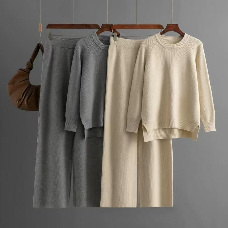 Fashion Wind Thick Loose Knitting Sweater Pants Suit Knitted Sweater and Pants Set