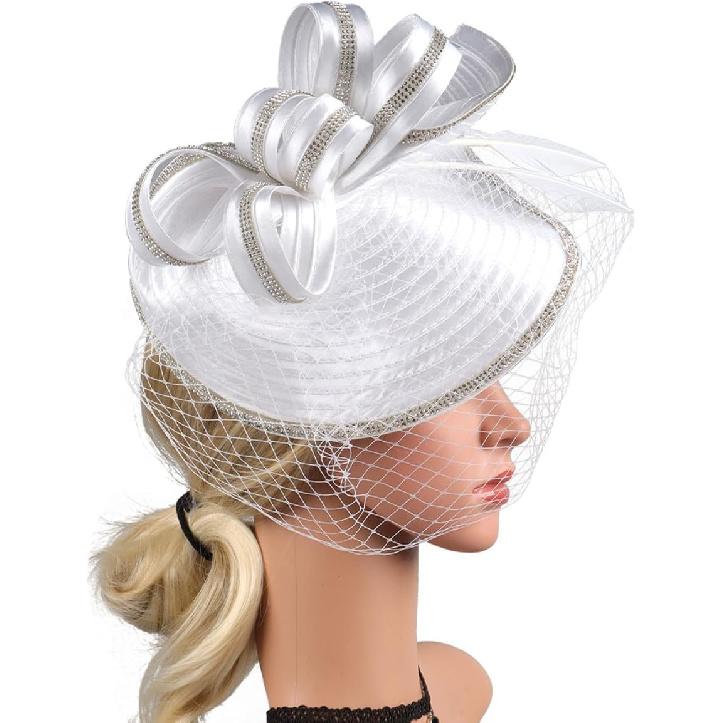 Weißer Leinen Fascinator Hut für Damen, Elegantes Cocktail-Teeparty Haarband mit Schleier, Leichte Hochzeitsfeier Kopfschmuck, Modisch Besonder
