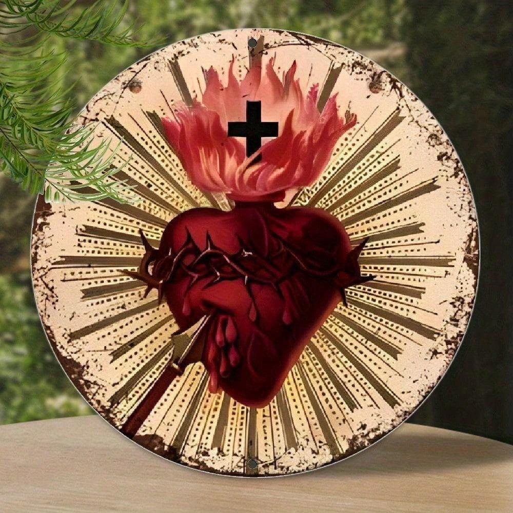 

Vintage Sacred Heart Metal Wall Art 8x8 Inch Rustic Religious Home Decor Durable Aluminum Sign 20x20 різнокольоровий