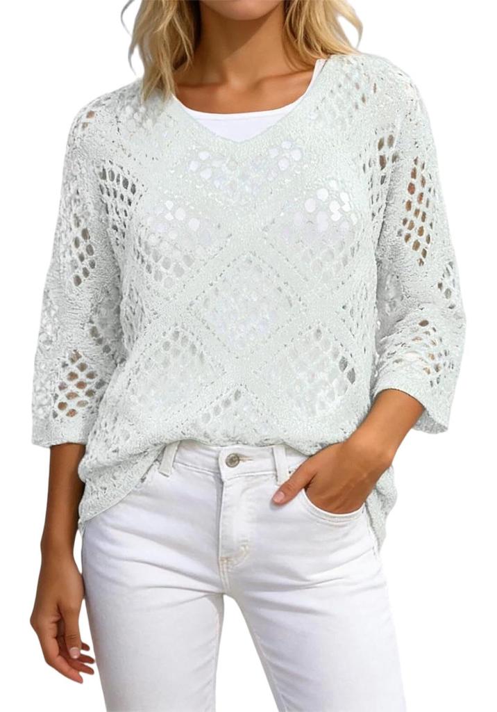 Women's Summer Hollow Loose Short Sleeve Breathable Cardigan Sweater