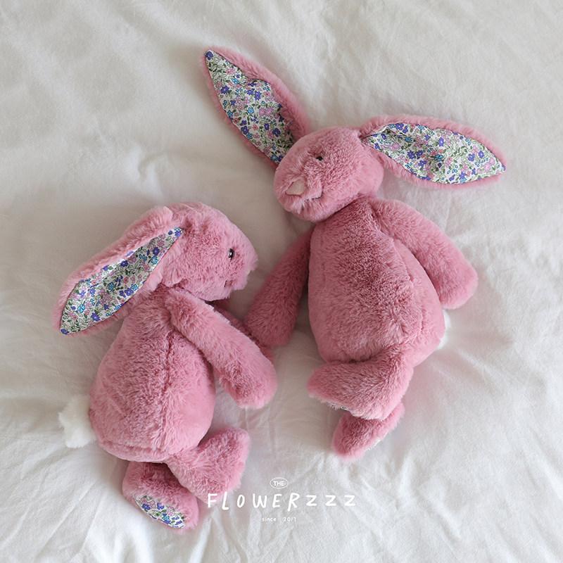 Cute Long Ear Bunny Plush Toy Floral Stuffed Rabbit Doll Comfortable Soft Cuddly Fluffy Bunny Plushie Birthday Gift Room Decor