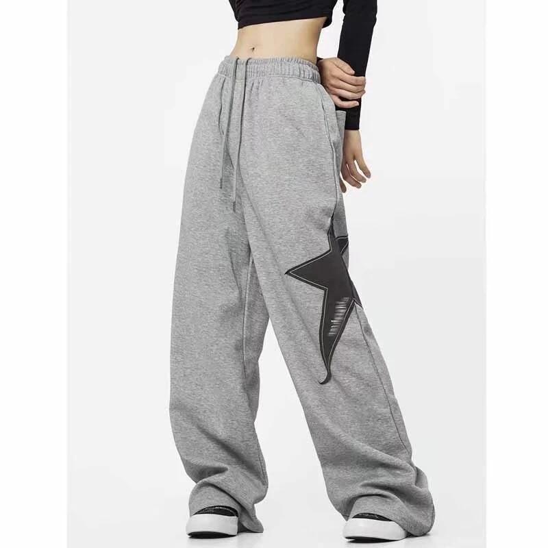 

Весенние прямые широкие брюки с эластичной резинкой на талии, модные женские повседневные длинные брюки, 2024, свободные женские брюки на шнурке 30752 L серый