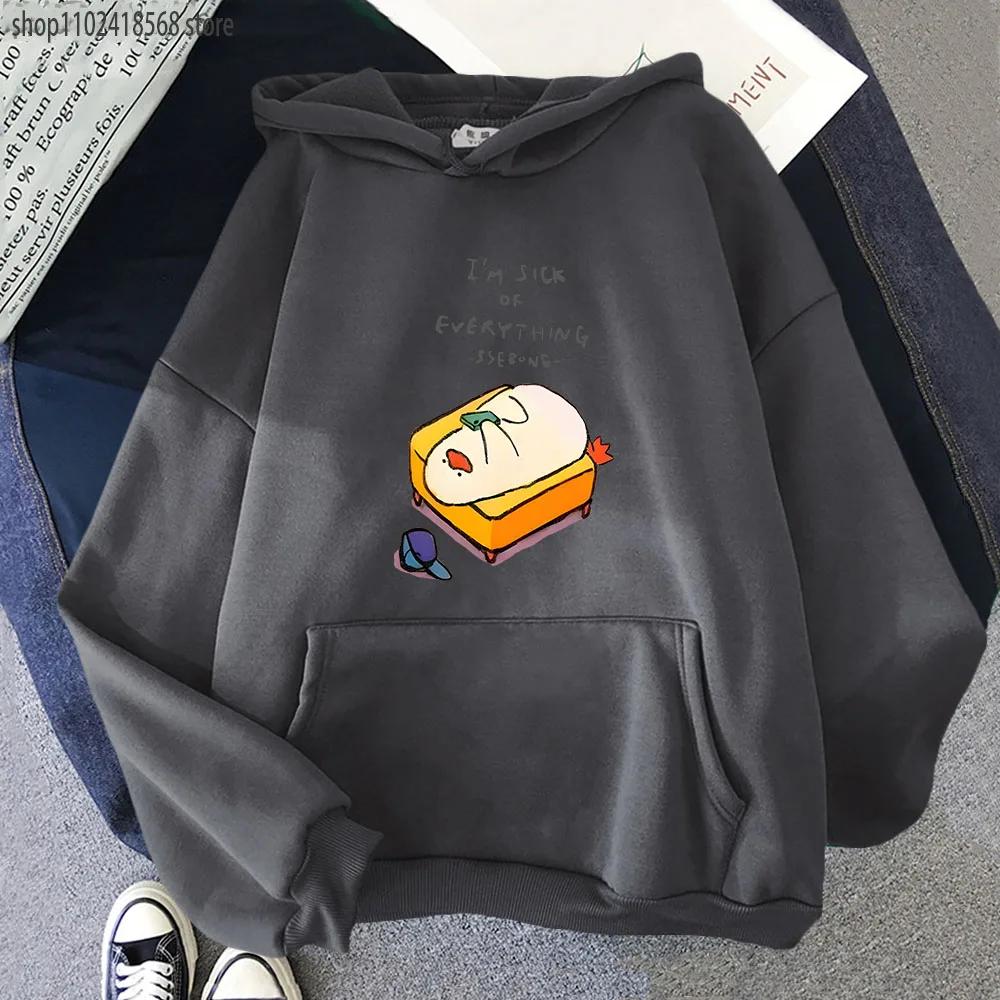 Duck I'm Sick of Everything Hoodies for Men Hip Pop Streetwear Women Long Sleeve Sweatshirts Winter Warm Clothing
