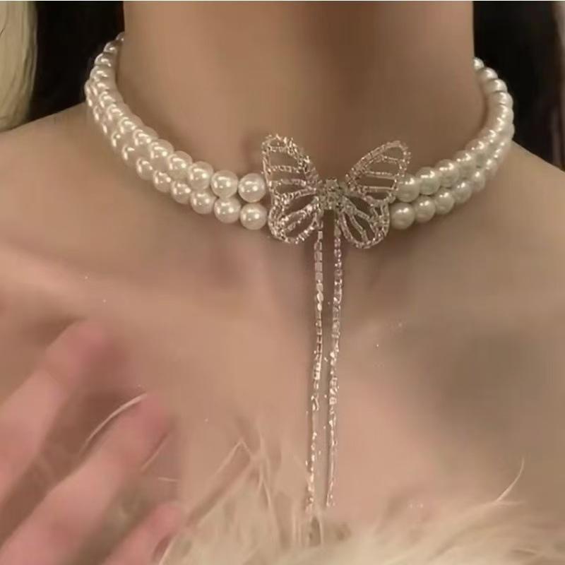 Butterfly Tassel Double-layer High-end Temperament Versatile Collarbone Necklace