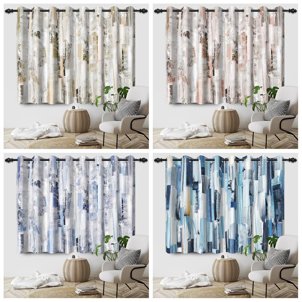 2pcs/set Retro Rural Sawdust Window Curtain Gradient Ink Wash Home Bedroom Living Room Decor Blackout Polyester Fabric Curtains