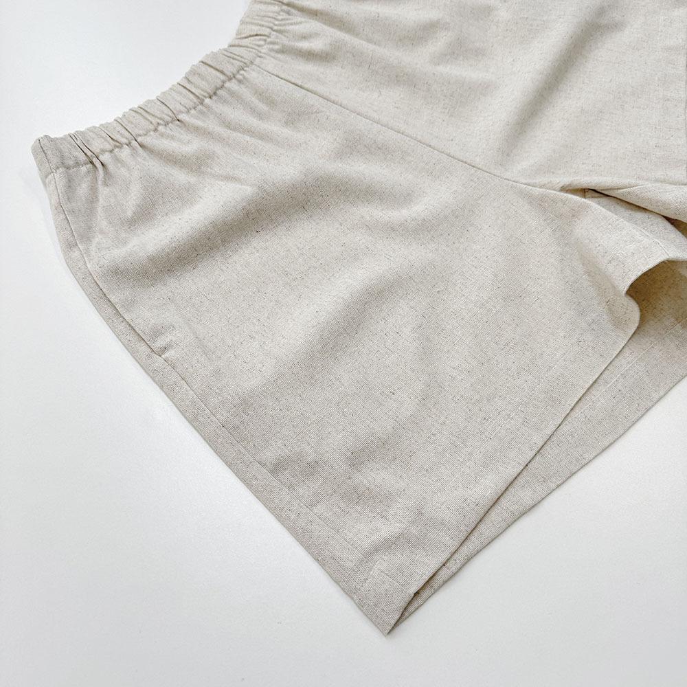 French Style Casual Autumn New Fashion Cotton Linen Set V-Neck Puff Sleeve Top Shorts Two-Piece Set