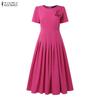ZANZEA Lässiges Sommerkleid mit Rundhalsausschnitt und kurzen Ärmeln für Damen