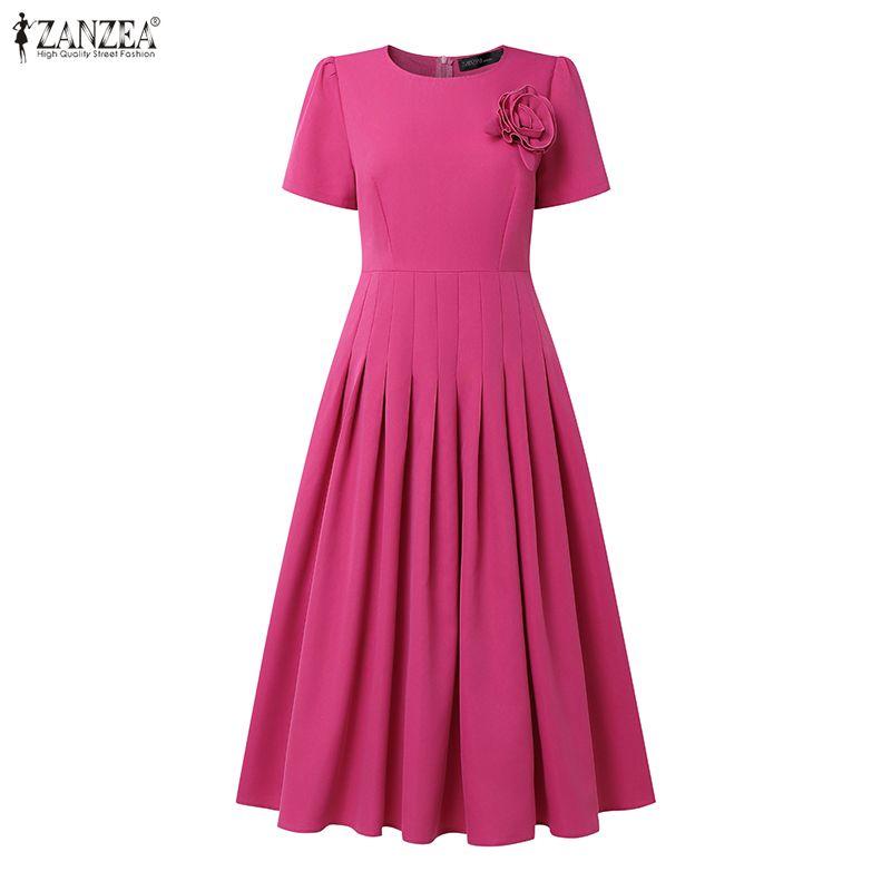 ZANZEA Lässiges Sommerkleid mit Rundhalsausschnitt und kurzen Ärmeln für Damen