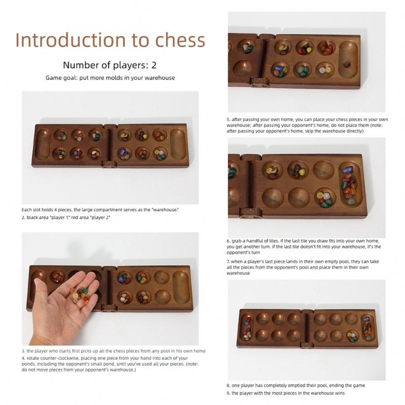 Portable Wood Chesses Game with Gemstones Pieces and Safe Storage Box Suitable for Kids Logics Training and Travel Use
