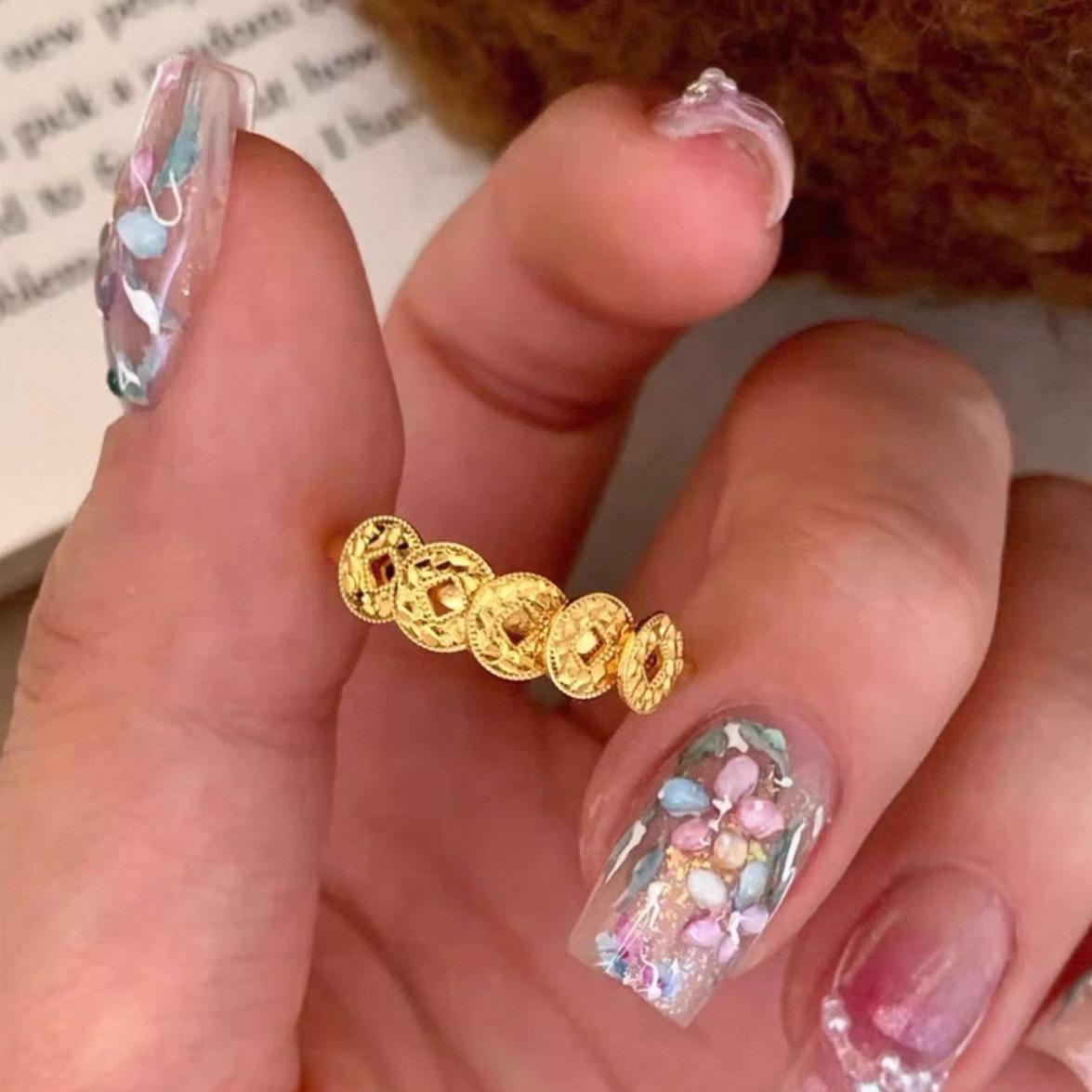 24k Gold-Plated Round Copper Open Ring - Chinese Retro Style Handcrafted Jewelry