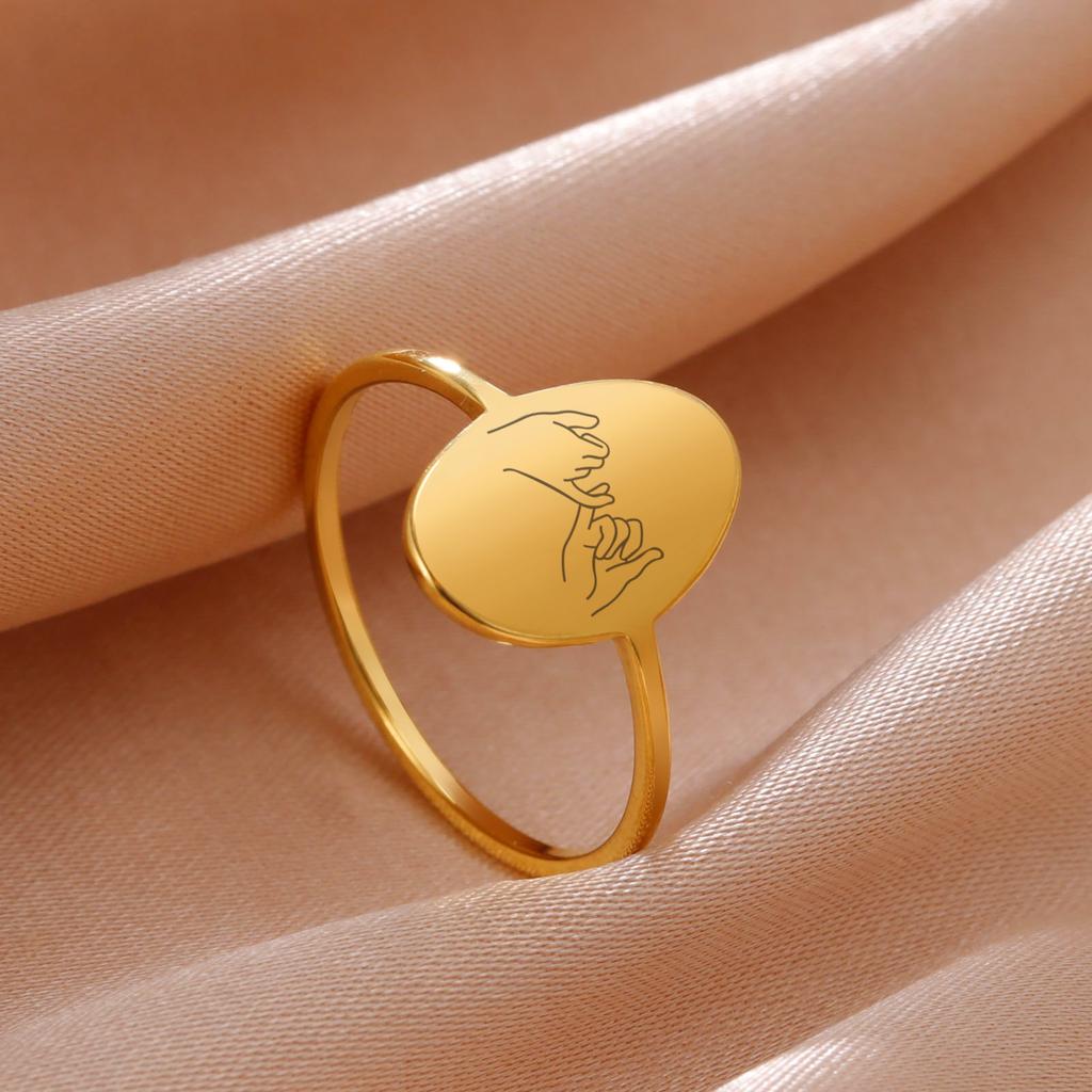Pinky Swear Promise Hand Gesture Ring Stainless Steel Women Oval Finger Rings Jewelry Birthday Gift for Friends