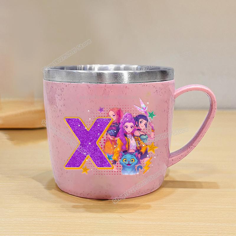 High Quality KPop Demon Hunters Letter A-z Milk Mugs Cartoon Children Water Cups School Office Coffee Tea Mug Girl Stainless Steel Drink Cup